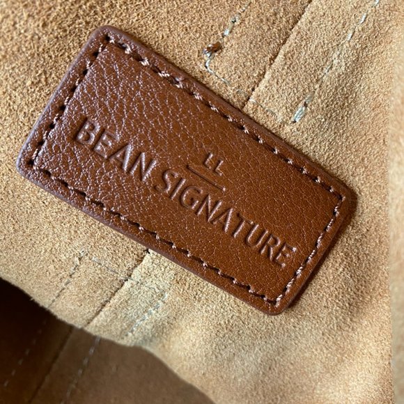 LL Bean Signature Tan Womens Leather Fold Over Shoulder Tote Work Computer Large - Picture 10 of 14